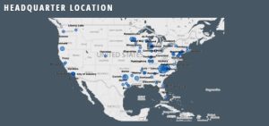 Headquarter location of 100 furniture manufacturers in the USA